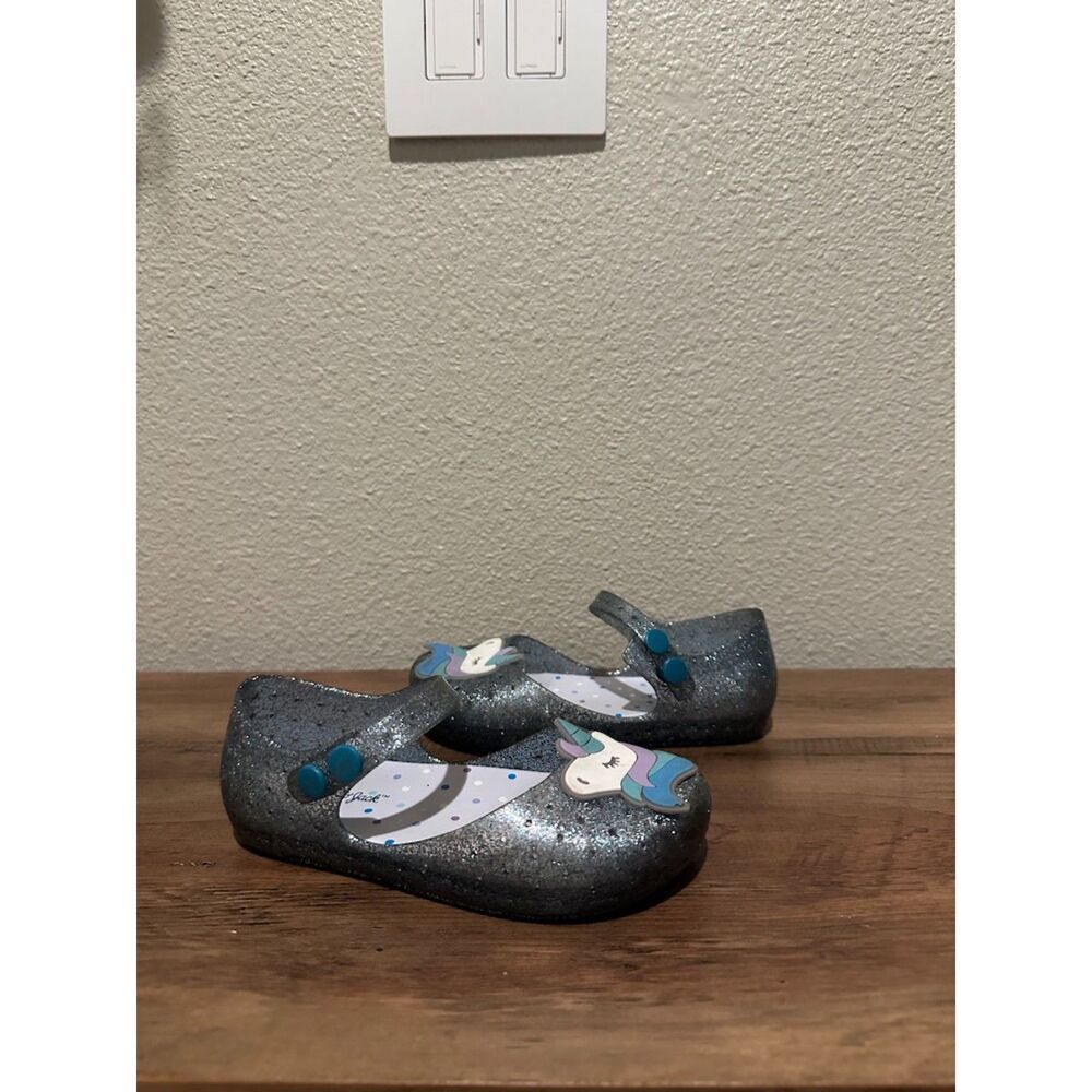 Cat & Jack Blue Glitter Unicorn Jelly Flats Girl Size 10